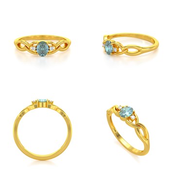 Bague ADEN Or 585 Jaune Aigue-Marine et diamants 2.2grs