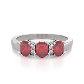 Bague ADEN Or 585 Blanc Rubis et diamants 2.25grs