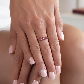 Bague ADEN Or 585 Blanc Rubis et diamants 2.25grs