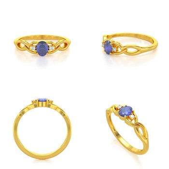Bague ADEN Or 585 Jaune Tanzanite et diamants 2.2grs