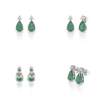 Boucles d'oreilles ADEN Emeraude et Diamants sur Argent 925 1.15grs