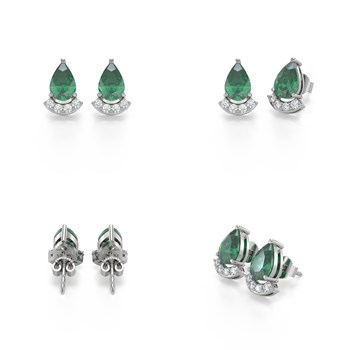 Boucles d'oreilles ADEN Emeraude et Diamants sur Argent 925 1.40grs