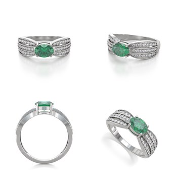Bague ADEN Emeraude et diamants sur Argent 925 2.89grs