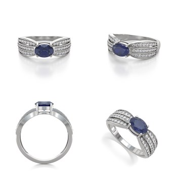 Bague ADEN Saphir et diamants sur Argent 925 2.89grs