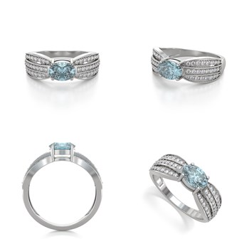 Bague Aigue-Marine et diamants sur Argent 925 2.89grs