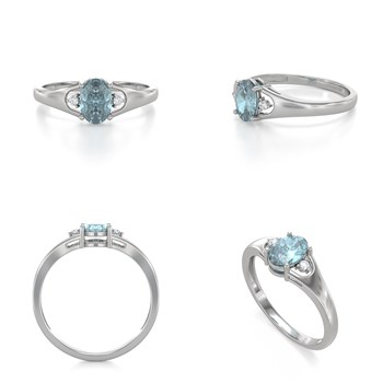 Bague Aigue-Marine et diamants sur Argent 925 1.382grs