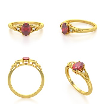 Bague ADEN Or 585 Jaune Rubis et diamants 2grs