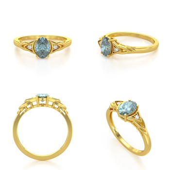 Bague ADEN Or 585 Jaune Aigue-Marine et diamants 2grs
