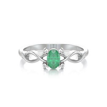 Bague ADEN Or 585 Blanc Emeraude et diamants 1.85grs