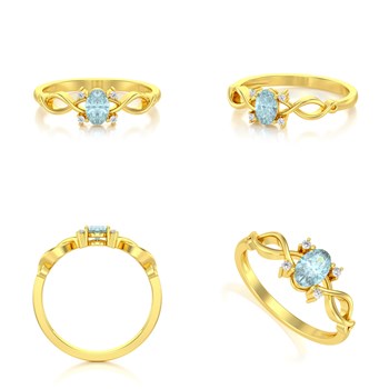 Bague ADEN Or 585 Jaune Aigue-Marine et diamants 1.85grs