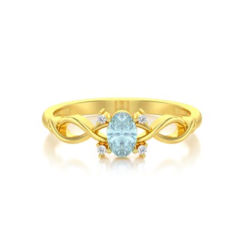 Bague ADEN Or 585 Jaune Aigue-Marine et diamants 1.85grs