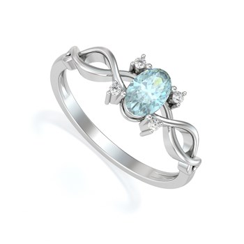 Bague ADEN Or 585 Blanc Aigue-Marine et diamants 1.85grs