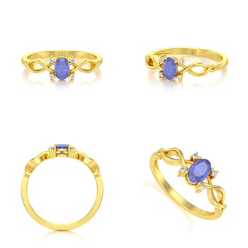 Bague ADEN Or 585 Jaune Tanzanite et diamants 1.85grs