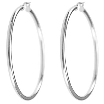 Boucles d'Oreilles Or 18 Carats 750/000 Blanc -Créoles 4cm