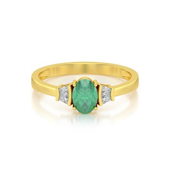 Bague ADEN Or 585 Jaune Emeraude et diamants 1.99grs