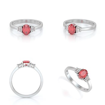 Bague ADEN Or 585 Blanc Rubis et diamants 1.99grs
