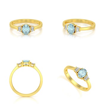 Bague ADEN Or 585 Jaune Aigue-Marine et diamants 1.99grs