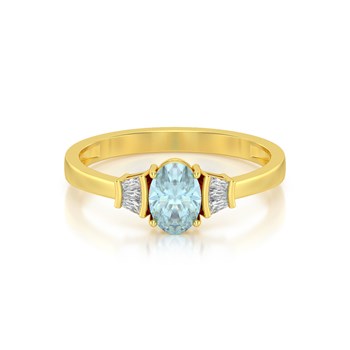 Bague ADEN Or 585 Jaune Aigue-Marine et diamants 1.99grs
