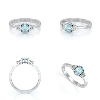 Bague ADEN Or 585 Blanc Aigue-Marine et diamants 1.99grs
