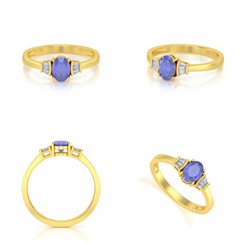 Bague ADEN Or 585 Jaune Tanzanite et diamants 1.99grs