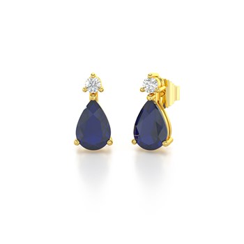 Boucles d'oreilles ADEN Or 585  Jaune Saphir forme Poire et Diamants 1.15grs