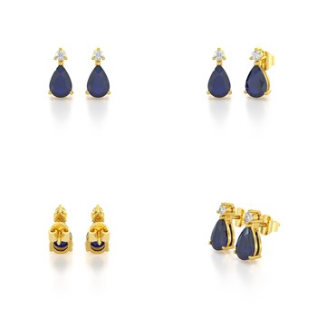 Boucles d'oreilles ADEN Or 585  Jaune Saphir forme Poire et Diamants 1.15grs