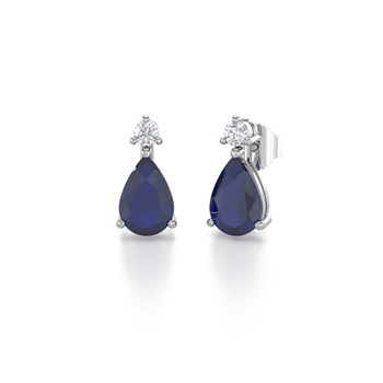 Boucles d'oreilles ADEN Or 585 Blanc Saphir forme Poire et Diamants 1.15grs