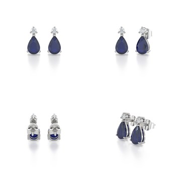 Boucles d'oreilles ADEN Or 585 Blanc Saphir forme Poire et Diamants 1.15grs