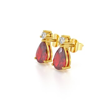 Boucles d'oreilles ADEN Or 585 Jaune Rubis forme Poire et Diamants 1.15grs