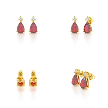 Boucles d'oreilles ADEN Or 585 Jaune Rubis forme Poire et Diamants 1.15grs