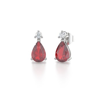 Boucles d'oreilles ADEN Or 585 Blanc Rubis forme Poire et Diamants 1.15grs
