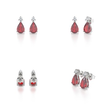 Boucles d'oreilles ADEN Or 585 Blanc Rubis forme Poire et Diamants 1.15grs