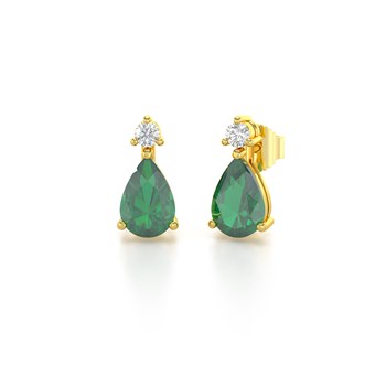 Boucles d'oreilles ADEN Or 585 Jaune Emeraude forme Poire et Diamants 1.15grs
