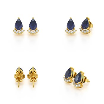 Boucles d'oreilles ADEN Or 585  Jaune Saphir forme Poire et Diamants 1.4grs