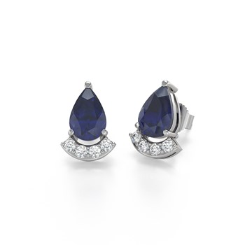 Boucles d'oreilles ADEN Or 585 Blanc Saphir forme Poire et Diamants 1.4grs