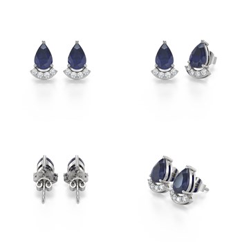 Boucles d'oreilles ADEN Or 585 Blanc Saphir forme Poire et Diamants 1.4grs