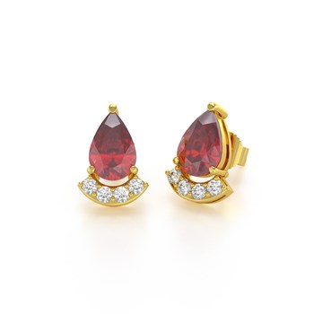 Boucles d'oreilles ADEN Or 585  Jaune Rubis forme Poire et Diamants 1.4grs