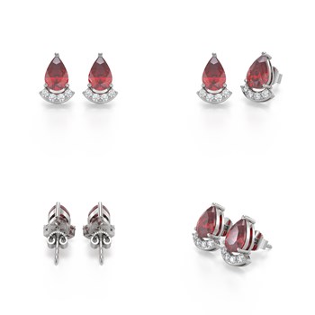 Boucles d'oreilles ADEN Or 585 Blanc Rubis forme Poire et Diamants 1.4grs