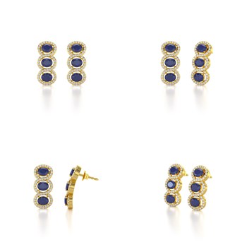 Boucles d'oreilles ADEN Or 585  Jaune Saphir forme Ovale et Diamants 4.55grs