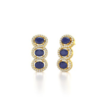Boucles d'oreilles ADEN Or 585  Jaune Saphir forme Ovale et Diamants 4.55grs
