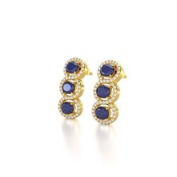 Boucles d'oreilles ADEN Or 585  Jaune Saphir forme Ovale et Diamants 4.55grs