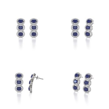 Boucles d'oreilles ADEN Or 585 Blanc Saphir forme Ovale et Diamants 4.55grs