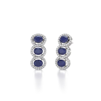 Boucles d'oreilles ADEN Or 585 Blanc Saphir forme Ovale et Diamants 4.55grs