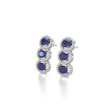 Boucles d'oreilles ADEN Or 585 Blanc Saphir forme Ovale et Diamants 4.55grs