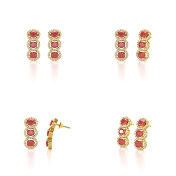 Boucles d'oreilles ADEN Or 585  Jaune Rubis forme Ovale et Diamants 4.55grs