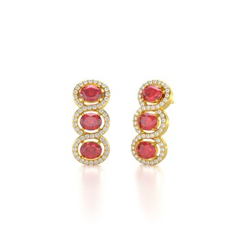 Boucles d'oreilles ADEN Or 585  Jaune Rubis forme Ovale et Diamants 4.55grs