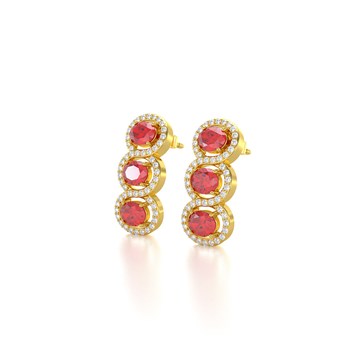 Boucles d'oreilles ADEN Or 585  Jaune Rubis forme Ovale et Diamants 4.55grs