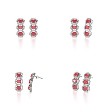 Boucles d'oreilles ADEN Or 585 Blanc Rubis forme Ovale et Diamants 4.55grs
