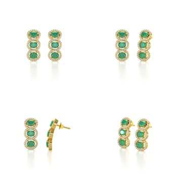 Boucles d'oreilles ADEN Or 585  Jaune Emeraude forme Ovale et Diamants 4.55grs