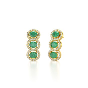 Boucles d'oreilles ADEN Or 585  Jaune Emeraude forme Ovale et Diamants 4.55grs